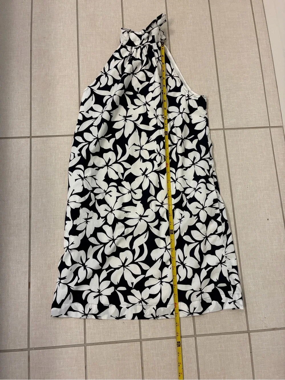 J. Crew Navy & White Floral Halter Tie Neck Shift Dress 0